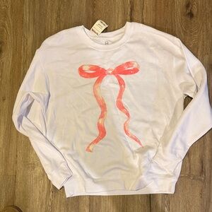 White Sweatshirt with Pink Bow Design